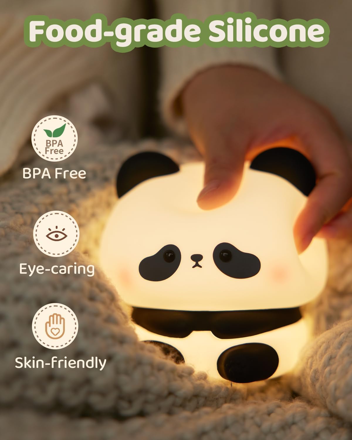 Adorable sitting panda bedside lamp for kids, providing a comforting glow for peaceful sleep. www.usmile.toys